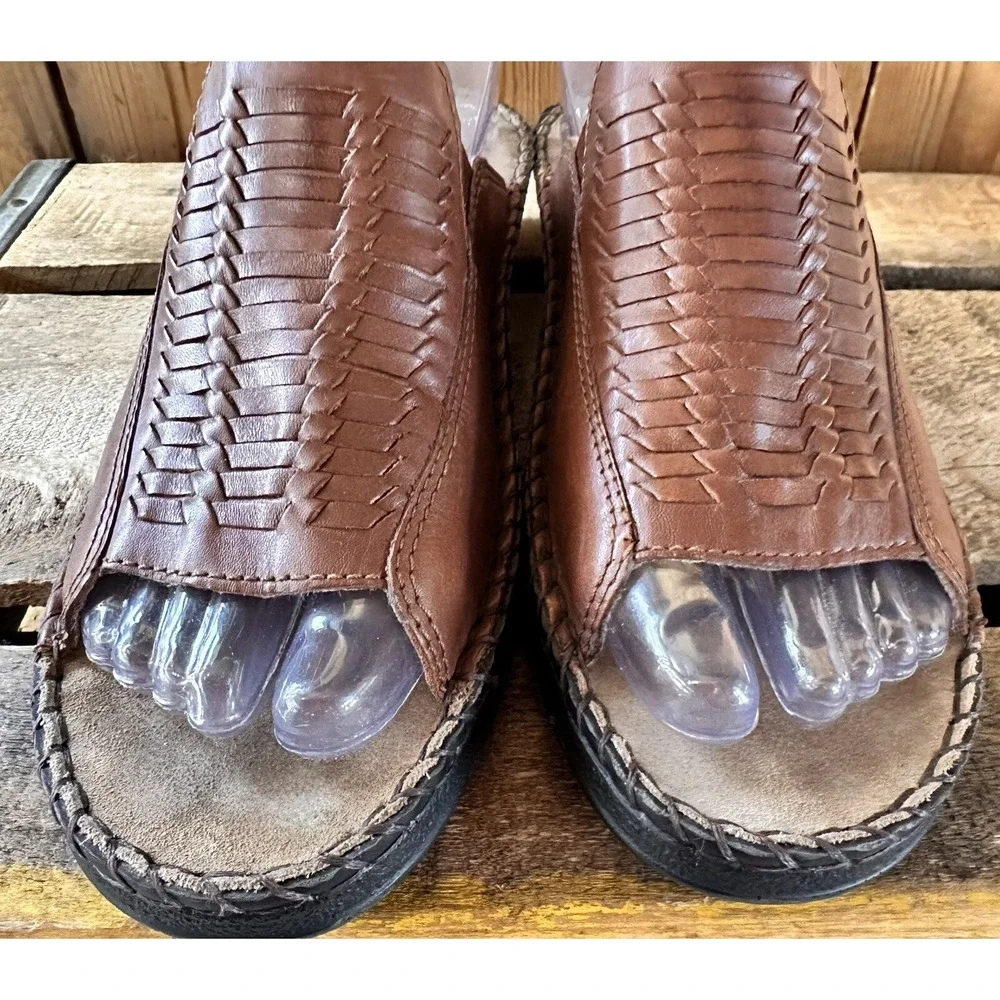 Duck Head Sandals Leather Slides‎ Brown Woven Artisanal Open Toe Women's 9 M